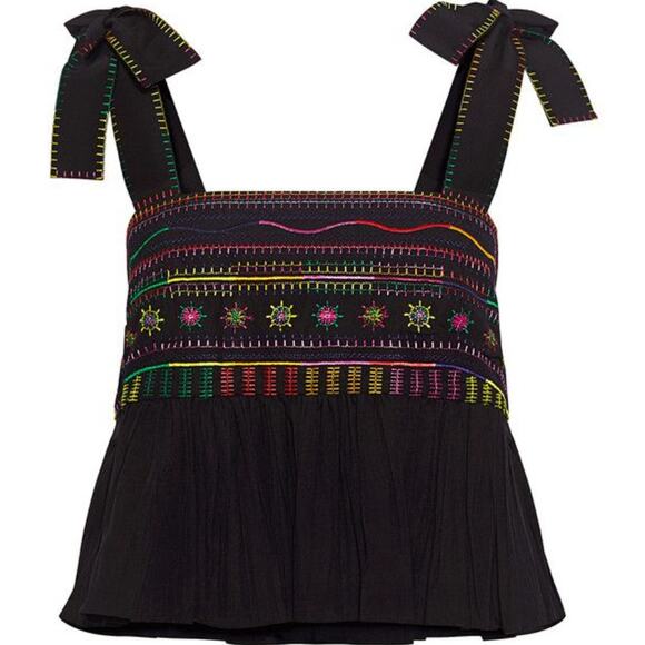 SALONI black cotton colorful embroidered cropped Jools cotton tank top blouse - Picture 1 of 9
